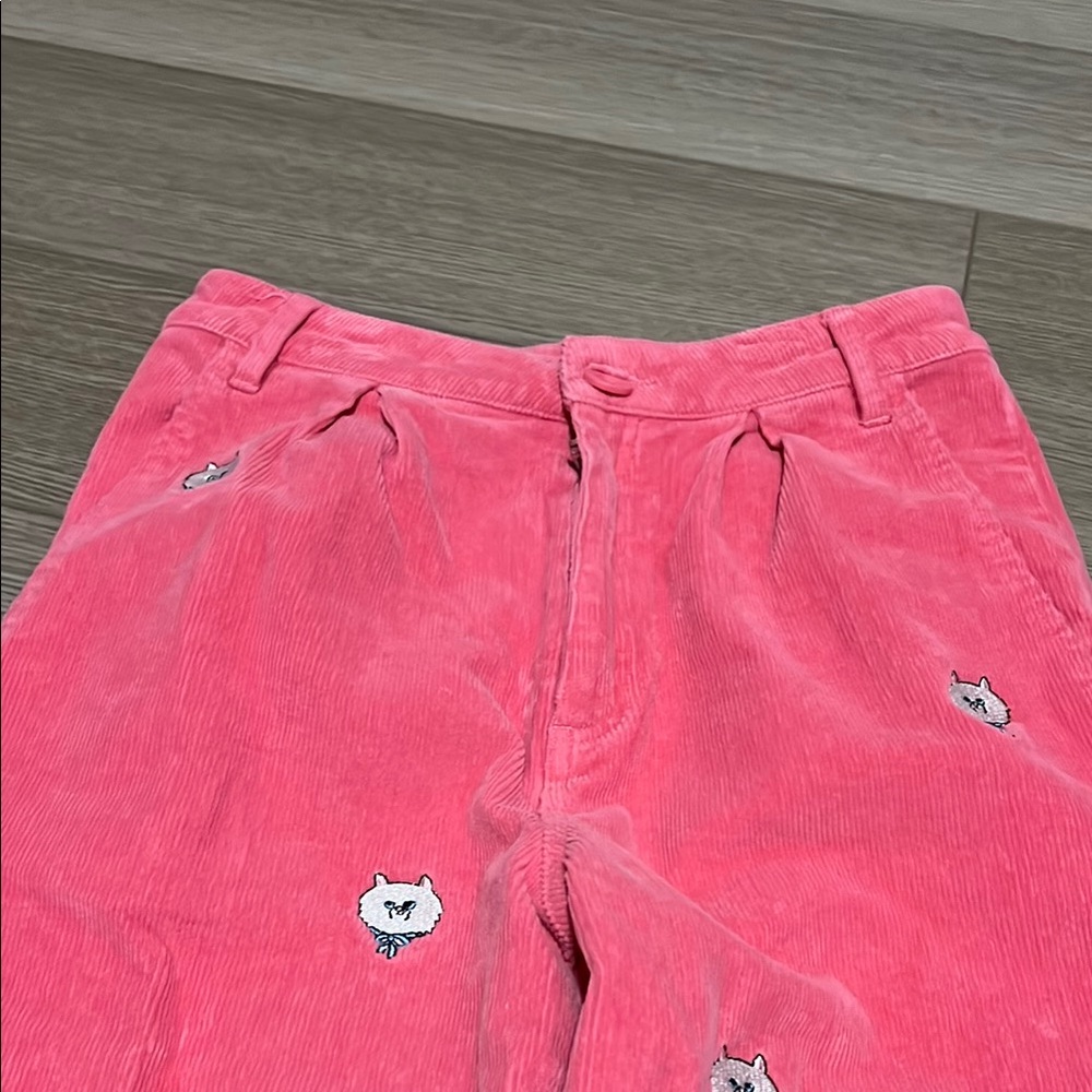 Lazy Oaf Pink Corduroy Cat Embroidered Pants - Picture 4 of 9